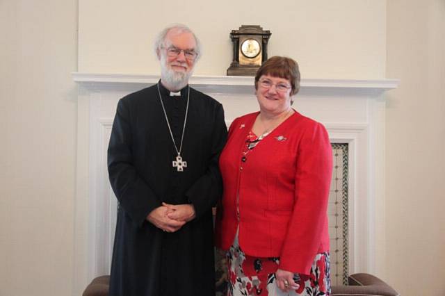 Archbishop Rowan with Lynne Tembey in Mary Sumner House
